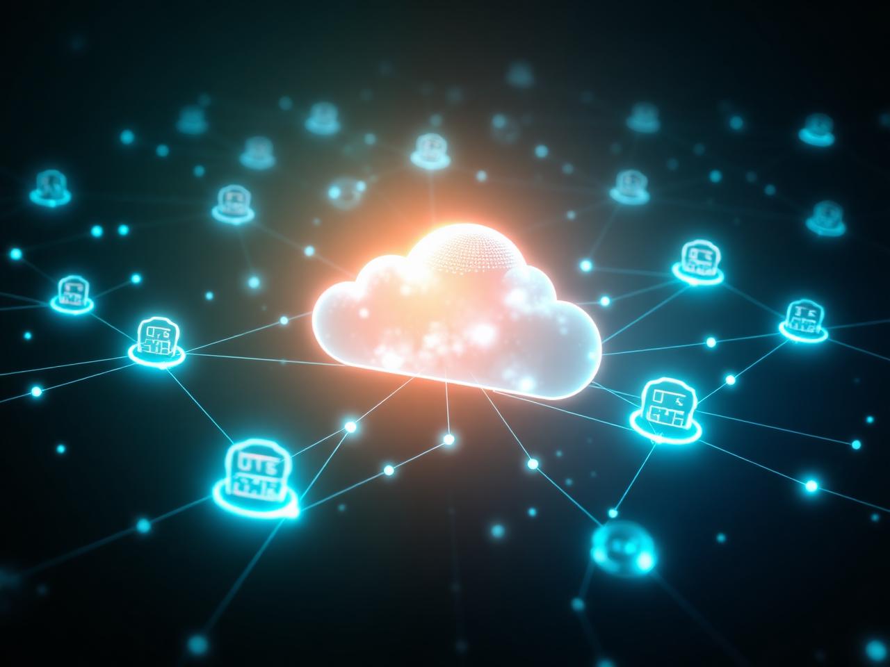 Cloud infrastructure concept with interconnected glowing nodes