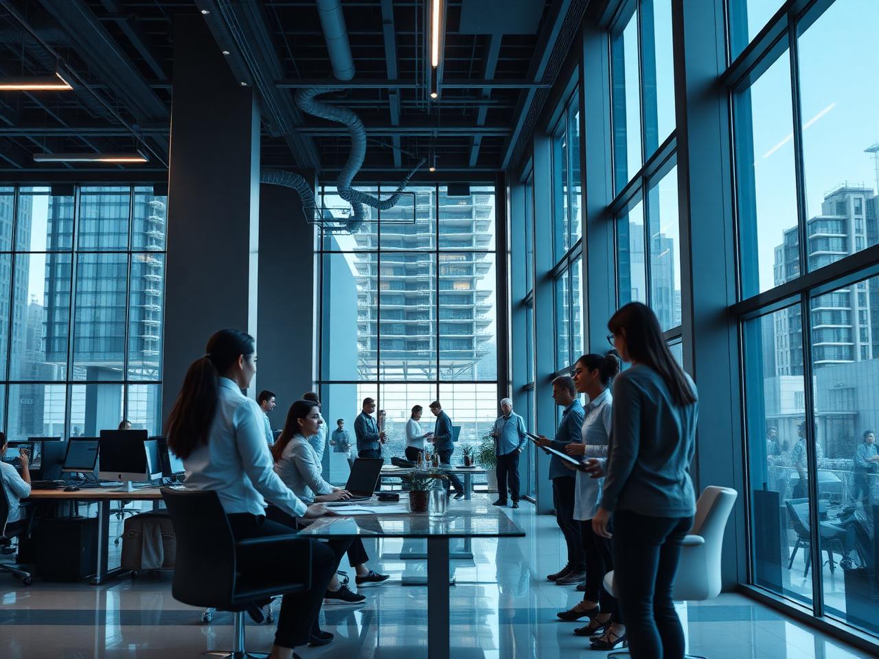 SES Technologies team collaborating in a modern office
